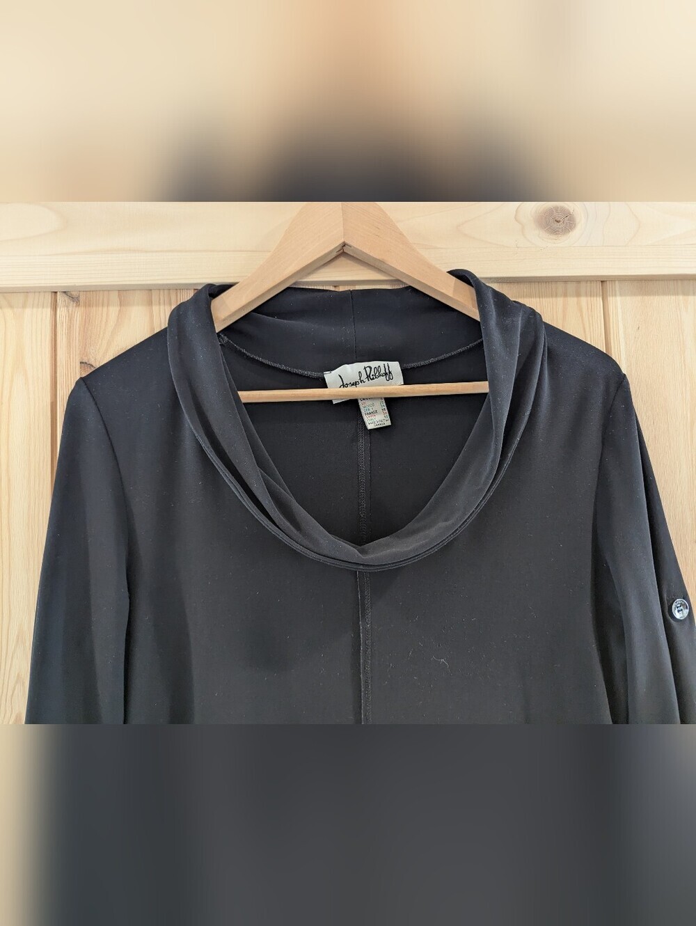 Joseph Ribkoff Black Draped Cowl-Neck Tunic with Roll-Tab Sleeves - Picture 3 of 7